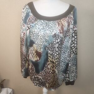 One West Butterfly Wing Print 100% Silk Vintage Blouse Medium (8091)